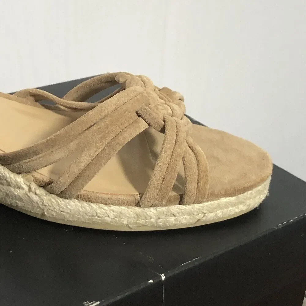 Talbots Sandals Womens 11 M Tan Sand Leather LYNDSAY ESPADRILLE WEDGES New Shoes